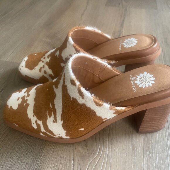 Yellow Box Shoes - Yellow Box Women's Cow Hair Tan Brown White Mule Clog Shoes 8